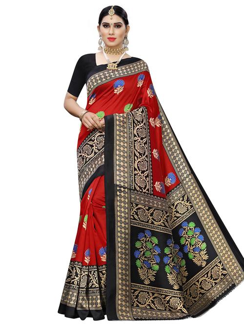 red printed saree - 19300714 - Very Small Image - 1