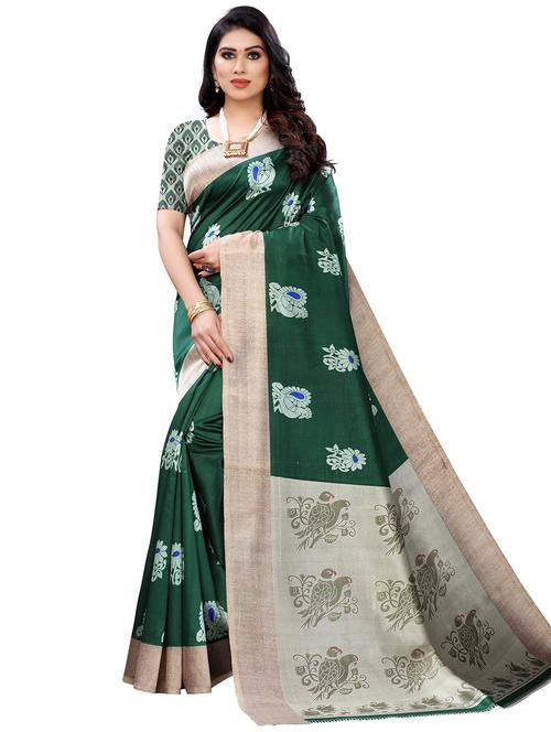green printed saree with blouse - 19300744 - Very Small Image - 1