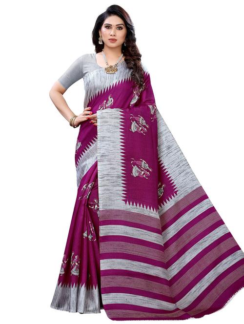 purple printed saree with blouse - 19300770 - Very Small Image - 1