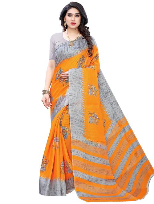 orange printed saree with blouse - 19300795 - Very Small Image - 1