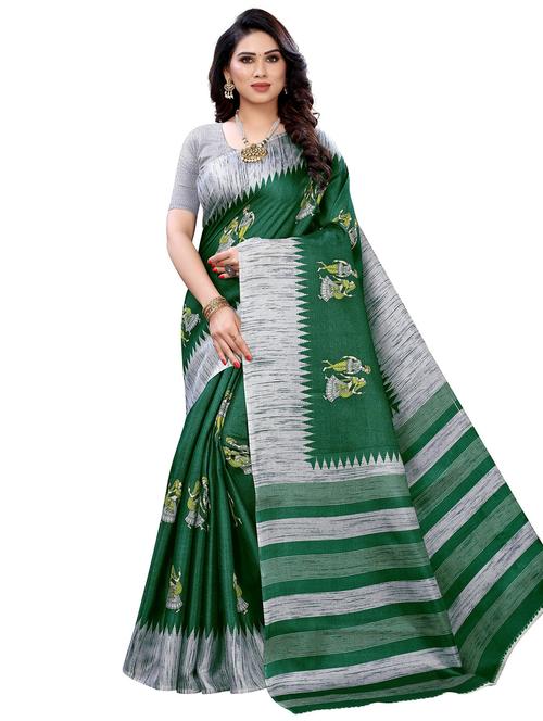 green printed saree with blouse - 19300797 - Very Small Image - 1