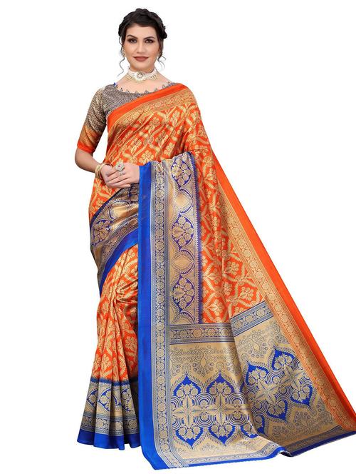 orange zari work saree with blouse - 19300799 - Very Small Image - 1