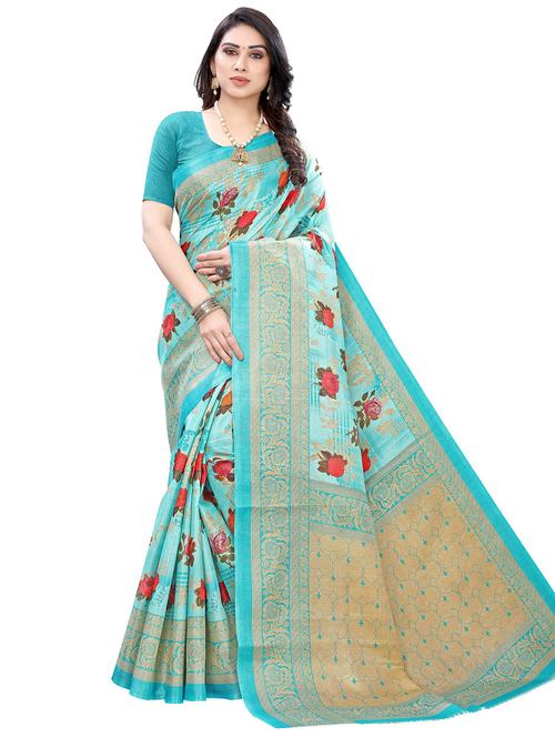 blue printed saree with blouse - 19300802 - Very Small Image - 1
