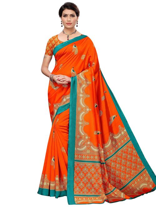 orange printed saree with blouse - 19300808 - Very Small Image - 1