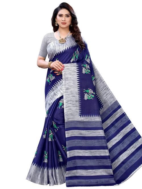blue printed saree with blouse - 19300831 - Very Small Image - 1