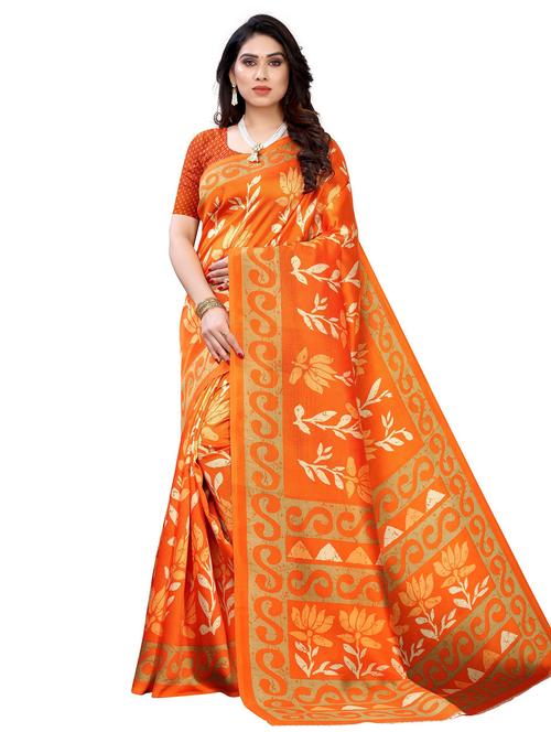 orange printed saree - 19300839 - Very Small Image - 1
