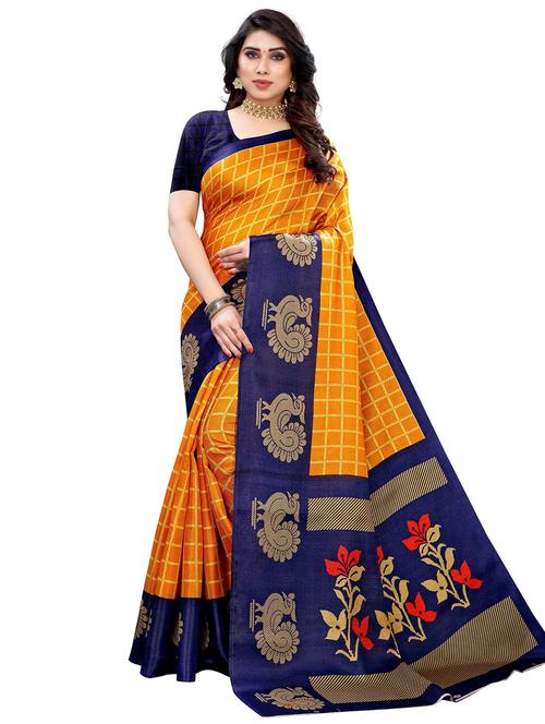 orange printed saree with blouse - 19300851 - Very Small Image - 1