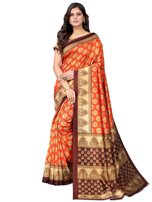 orange zari work saree with blouse - 19300853 - Very Small Image - 1