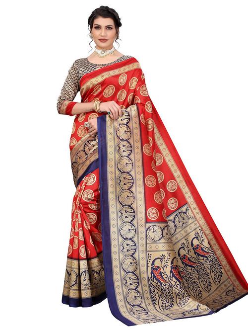 red zari work saree with blouse - 19300868 - Very Small Image - 1