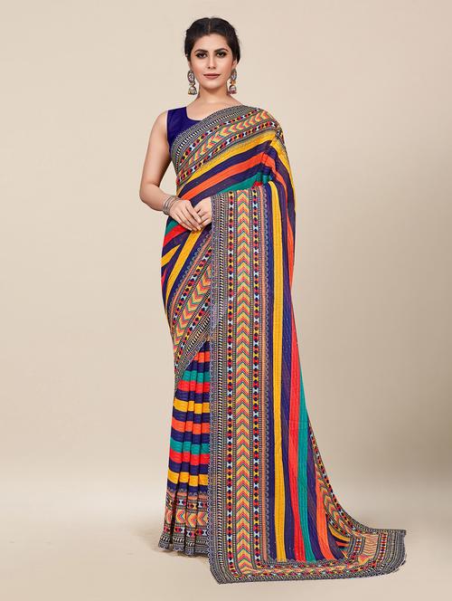 multi colored striped saree with blouse - 19300879 - Very Small Image - 1