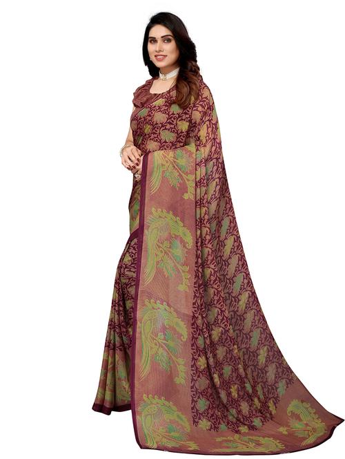 purple printed saree - 19300918 - Very Small Image - 1
