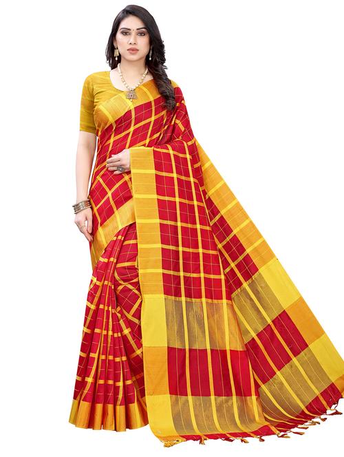 red checkered saree with blouse - 19301092 - Very Small Image - 1
