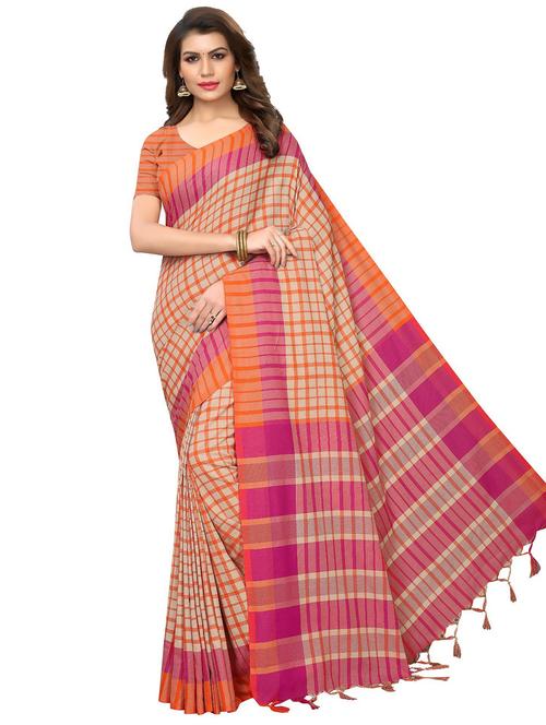contrast bordered woven saree with blouse - 19301097 - Very Small Image - 1