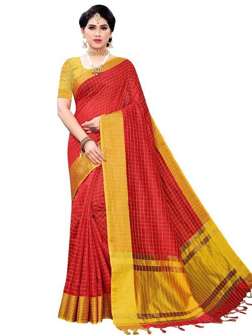 contrast bordered woven saree with blouse - 19301101 - Very Small Image - 1