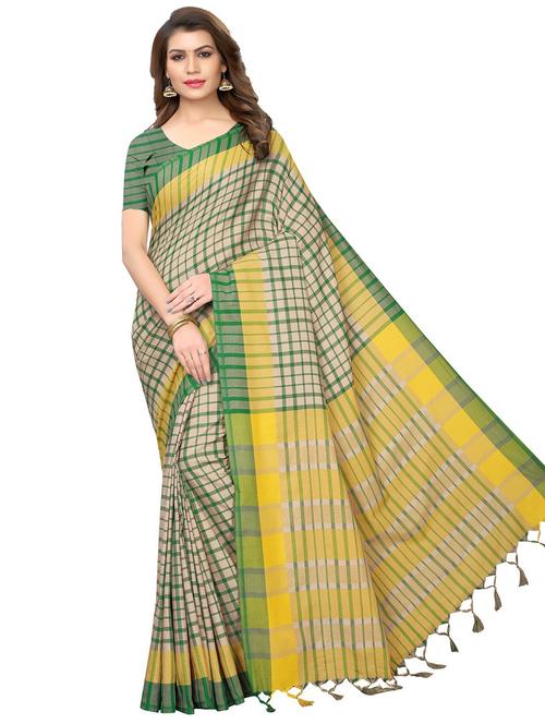 contrast bordered woven saree with blouse - 19301122 - Very Small Image - 1