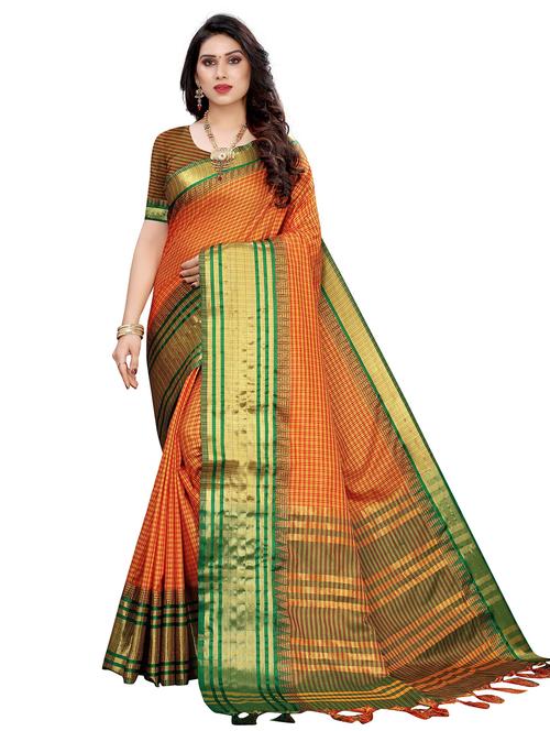 contrast bordered woven saree with blouse - 19301124 - Very Small Image - 1