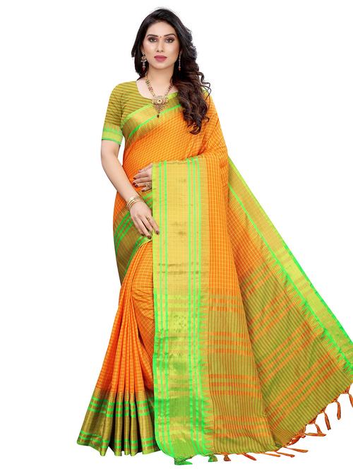 contrast bordered woven saree with blouse - 19301130 - Very Small Image - 1