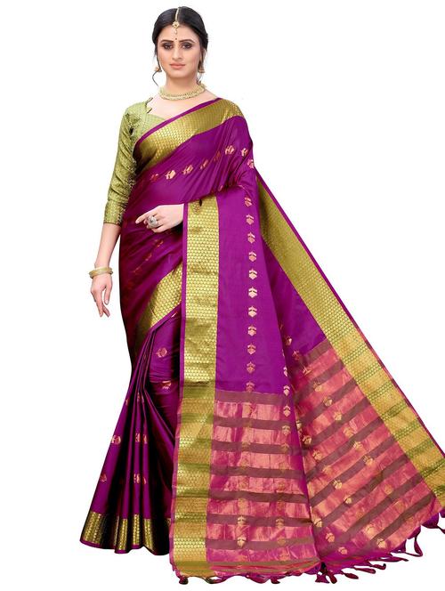 contrast bordered woven saree - 19301132 - Very Small Image - 1