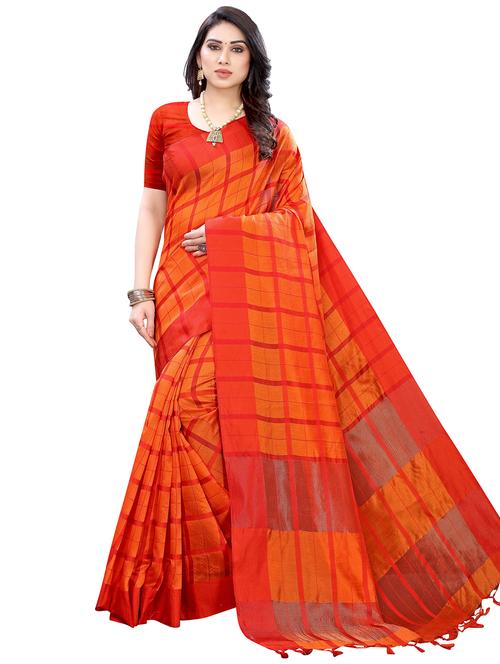 contrast bordered woven saree with blouse - 19301133 - Very Small Image - 1