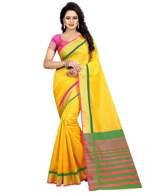 contrast bordered woven saree with blouse - 19301139 - Very Small Image - 1