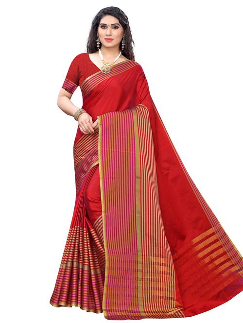 contrast bordered woven saree with blouse - 19301150 - Very Small Image - 1