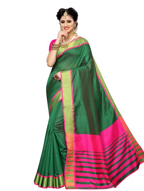 contrast bordered woven saree with blouse - 19301151 - Very Small Image - 1