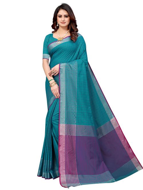 contrast bordered woven saree with blouse - 19301156 - Very Small Image - 1