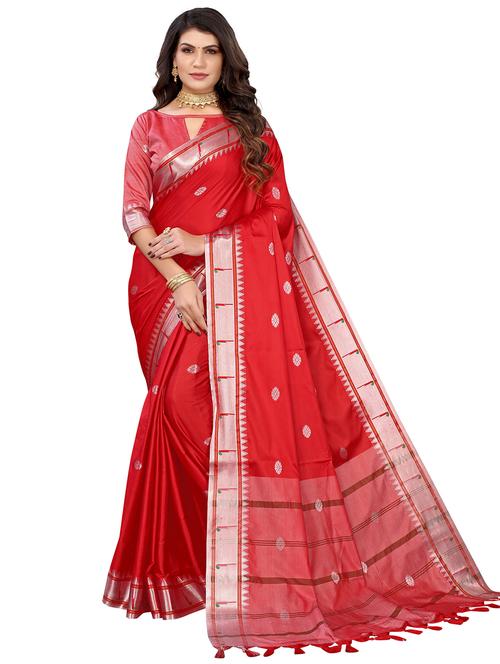 contrast bordered woven saree with blouse - 19301157 - Very Small Image - 1