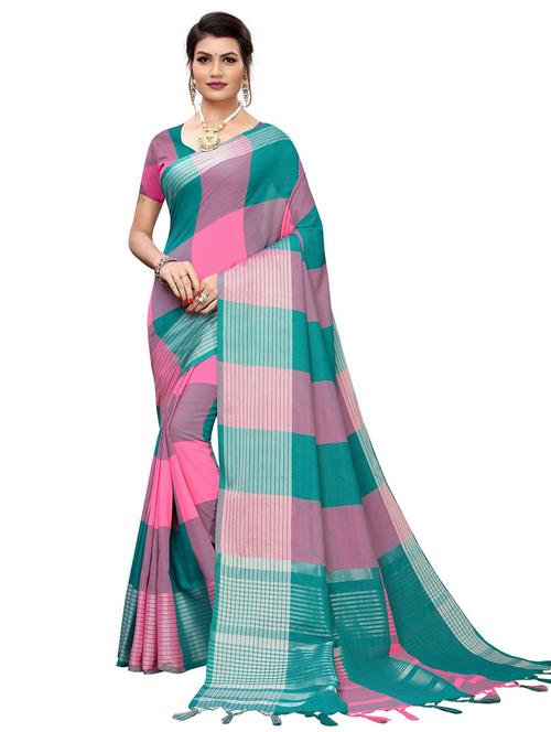 contrast bordered woven saree - 19301158 - Very Small Image - 1