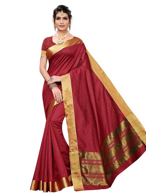 contrast bordered woven saree - 19301170 - Very Small Image - 1