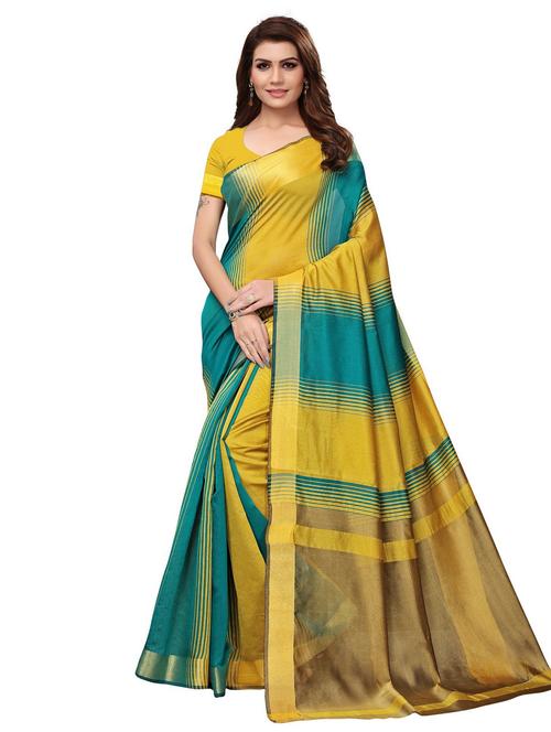 contrast bordered woven saree with blouse - 19301183 - Very Small Image - 1
