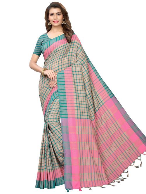contrast bordered woven saree with blouse - 19301188 - Very Small Image - 1