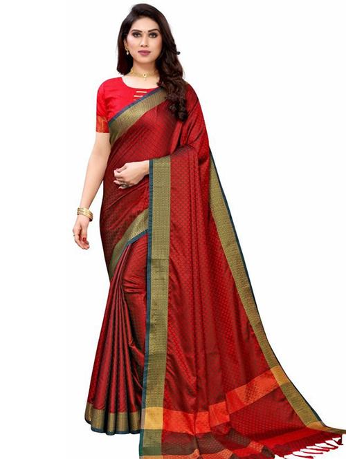 contrast bordered woven saree with blouse - 19301190 - Very Small Image - 1
