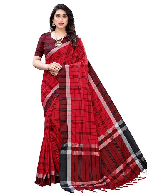 contrast bordered woven saree with blouse - 19301193 - Very Small Image - 1
