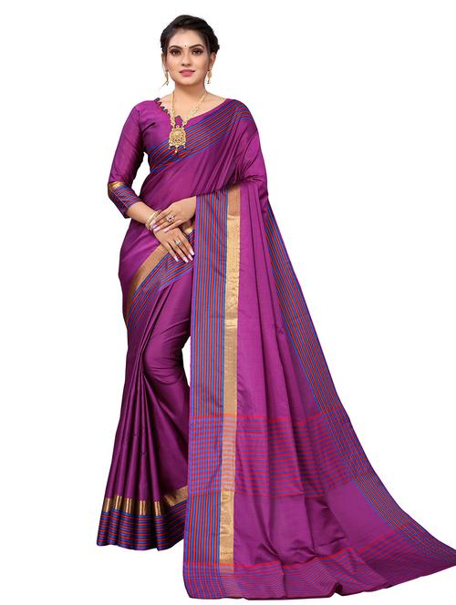 contrast bordered woven saree with blouse - 19301201 - Very Small Image - 1