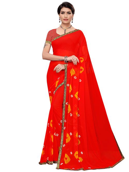 contrast bordered printed saree with blouse - 19301208 - Very Small Image - 1