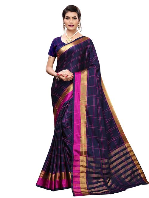 contrast bordered woven saree with blouse - 19301224 - Very Small Image - 1