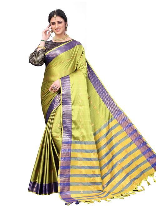 contrast bordered woven saree with blouse - 19301225 - Very Small Image - 1