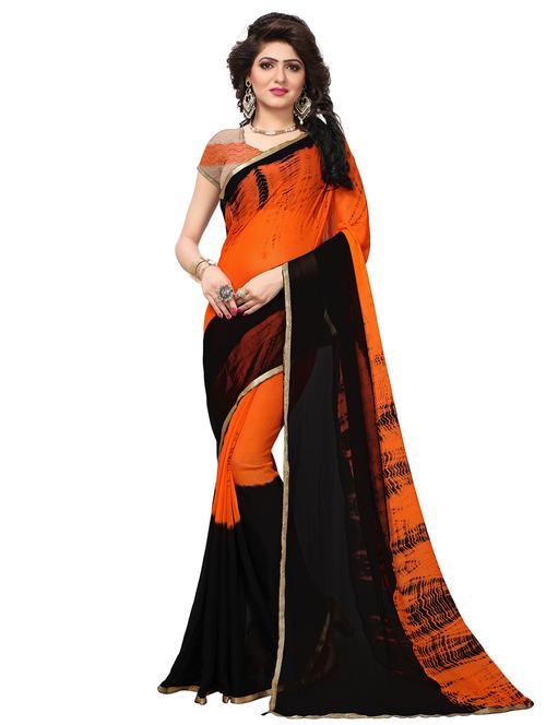 contrast bordered printed saree with blouse - 19301230 - Very Small Image - 1