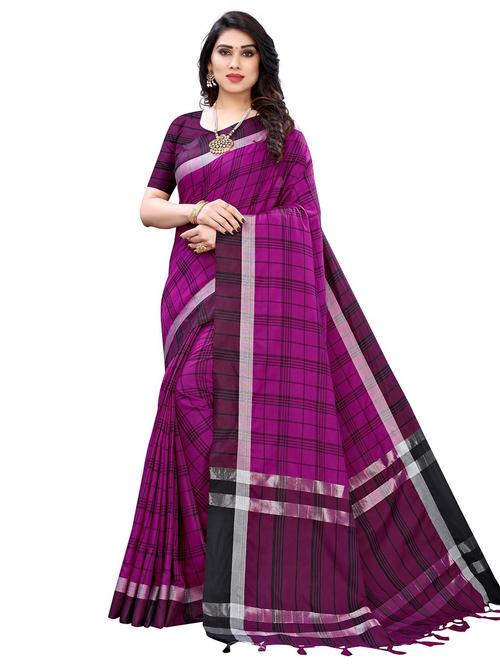 contrast bordered woven saree with blouse - 19301242 - Very Small Image - 1