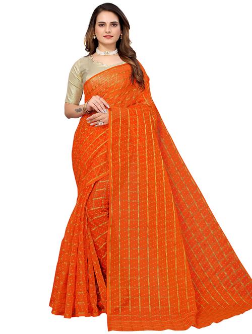 contrast bordered woven saree with blouse - 19301250 - Very Small Image - 1