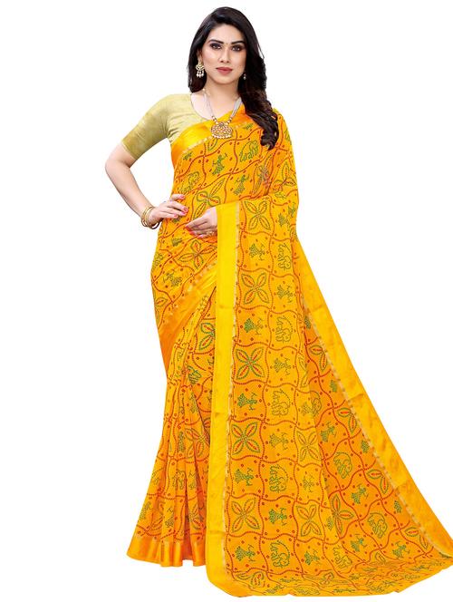 contrast bordered bandhni saree with blouse - 19301262 - Very Small Image - 1