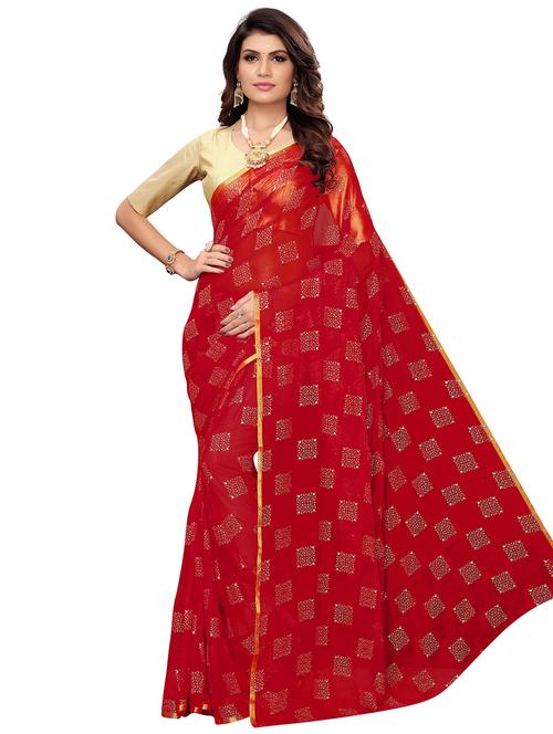 contrast bordered printed saree with blouse - 19301265 - Very Small Image - 1