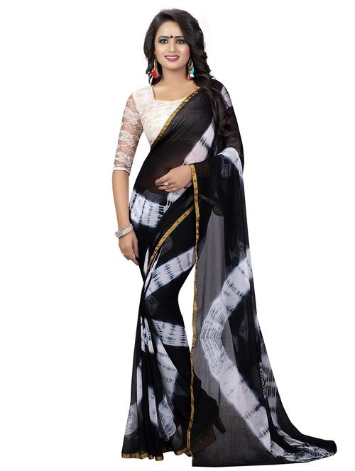 contrast bordered bandhani saree with blouse - 19301269 - Very Small Image - 1