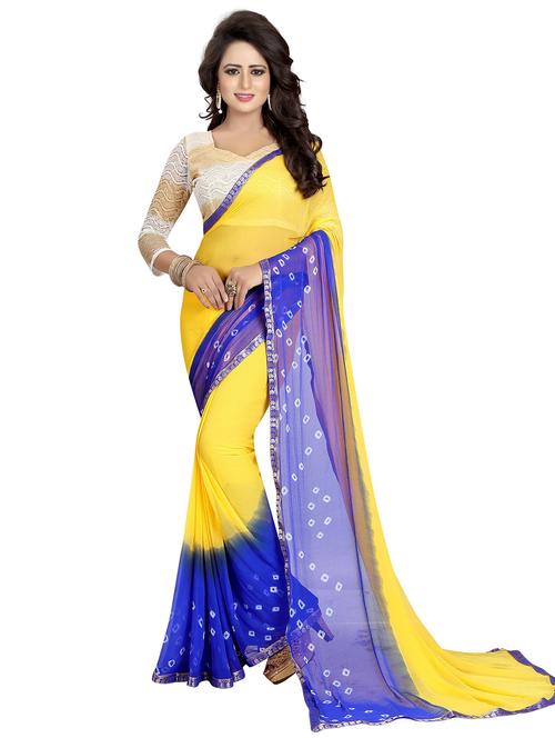 contrast bordered printed saree with blouse - 19301273 - Very Small Image - 1