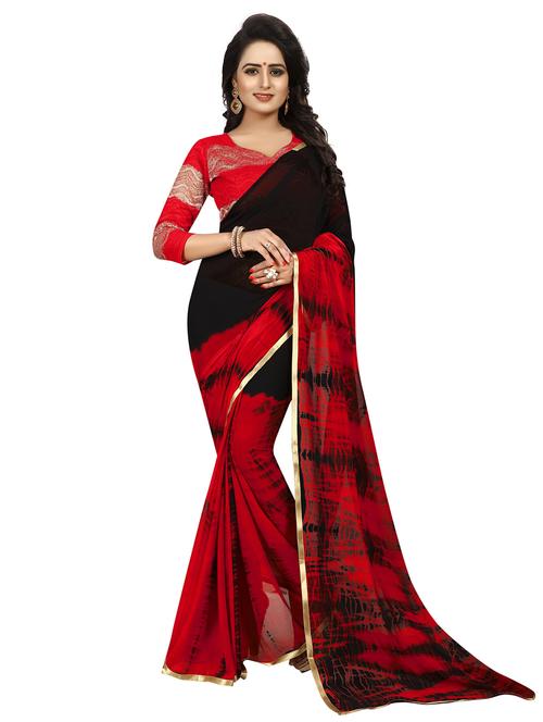 contrast bordered tie-dyed saree with blouse - 19301277 - Very Small Image - 1