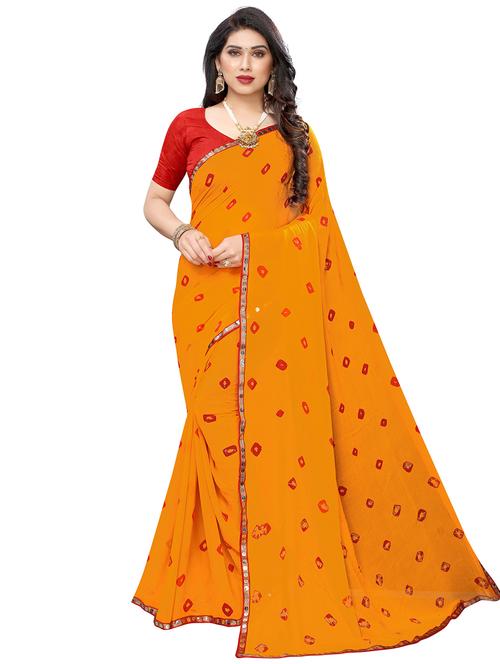 contrast bordered printed saree with blouse - 19301301 - Very Small Image - 1
