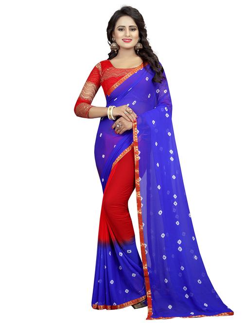 red chiffon bandhani saree with blouse - 19301305 - Very Small Image - 1
