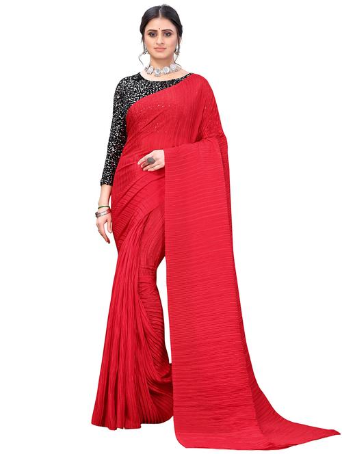 red plain saree - 19301313 - Very Small Image - 1