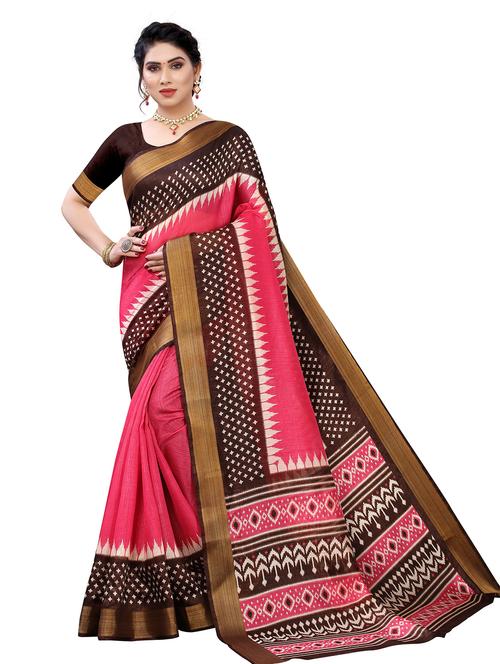 contrast border printed saree with blouse - 19301678 - Very Small Image - 1